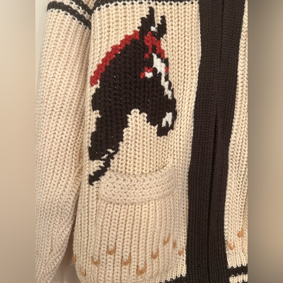 1950’s Caldwell Unisex Wool Cardigan Sweater Cowboy Rodeo Horses Hand Knit Small - Picture 3 of 11